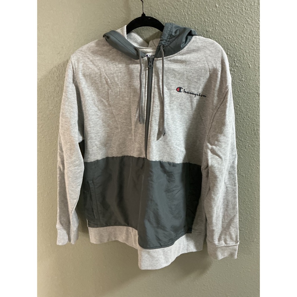 Champion Quarter Zip Hoodie Mens Large Gray Sporty Mixed Media